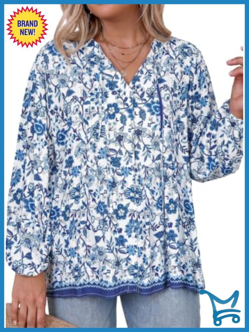 Plus Size Boho Button Down Blouse Long Sleeve V Neck Peplum Top